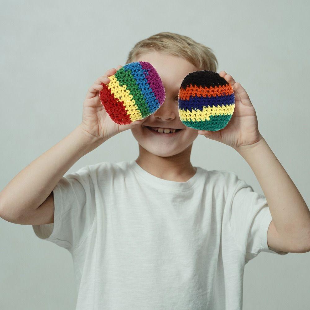 1/3/6/12Pcs Geometric Pattern Handmade Knitted Footbag Sack Durable Magic Juggling Balls Children