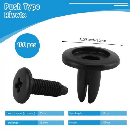 100 Pcs Car Push Type Black Plastic Rivets Fastener 6mm Hole B7L1
