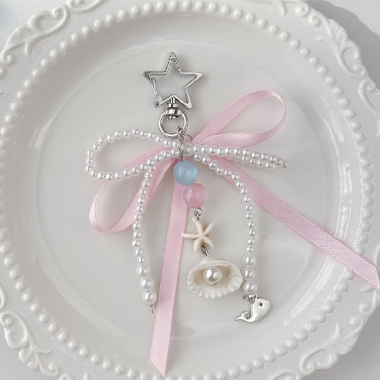 Fashionable Bows Tie Ribbon Keychain Imitation Pearls Beaded Bowknot Keyring Colorful Butterfly Knot Key Chain Ornament