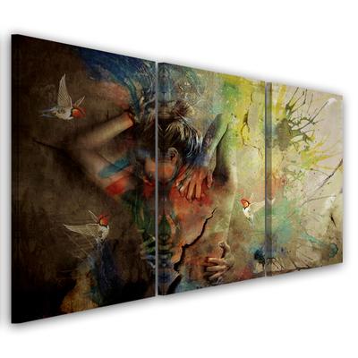 Three Piece Picture Canvas Print Female Painting