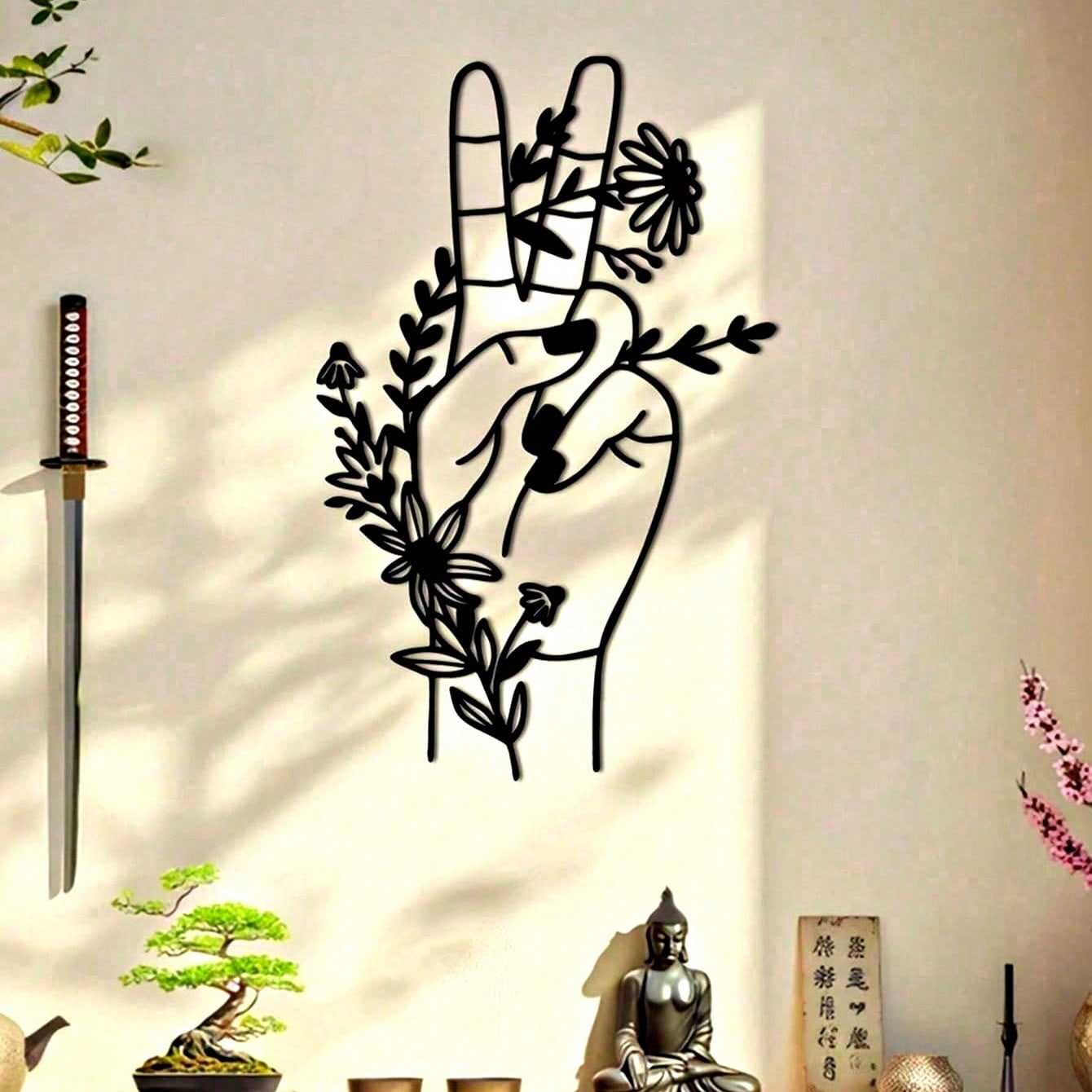 

Wall Art Peace Symbol Metal Flowers Modern Home Decor Craft 25x40