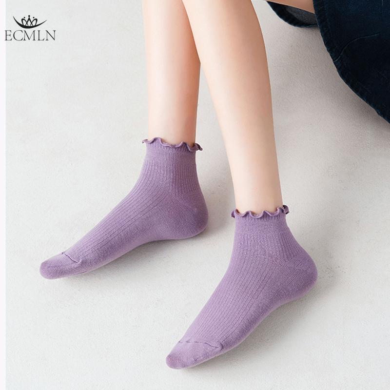 1/5pairs Cute Lettuce Curls Tube Socks In Solid Colors for Casual Wear