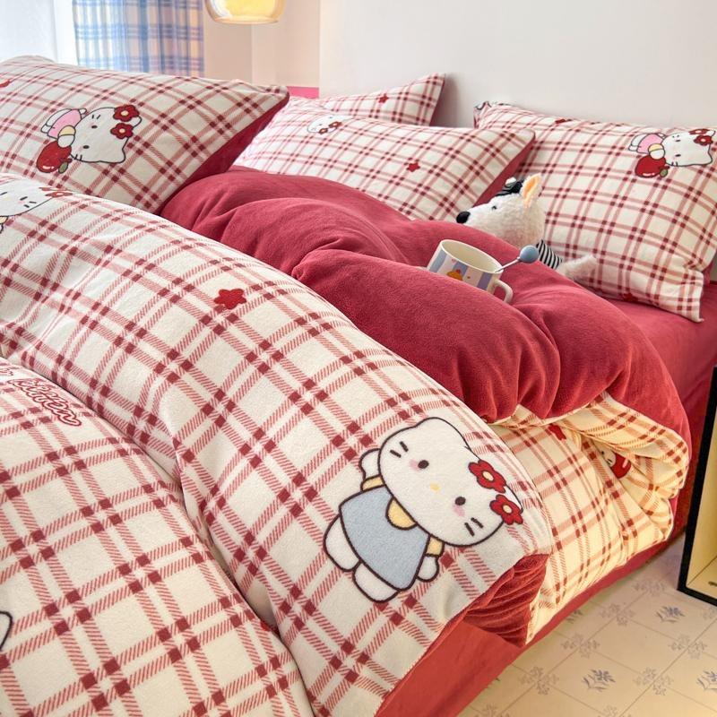 Thickened Milk Fleece Bed Four-Piece Set, Double-Sided Fleece Coral Fleece Quilt Cover, Bed Sheet Three-Piece Set