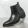 Designer New Men's Pointed Punk Rivet Patent Leather Chelsea Casual Ankle Boot Male Winter High Tops Cuban Shoes Zapatos Hombre