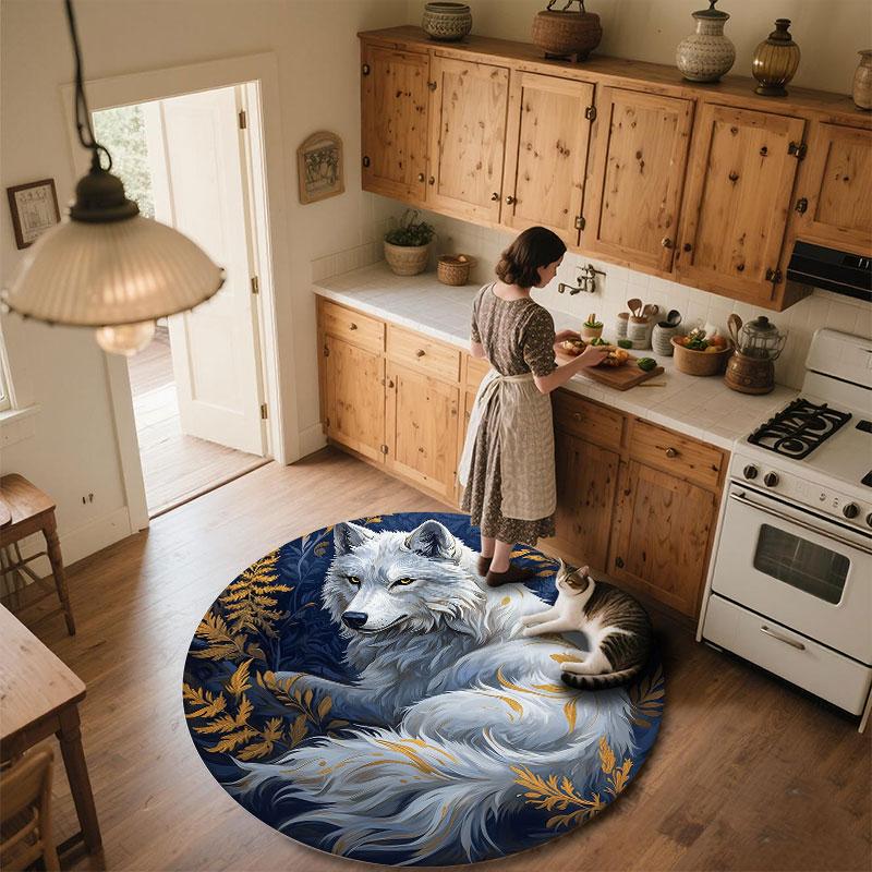 Wolf pattern round rug,Carpet Rug for Living Room Bedroom Playroom ,Non-slip Floor Mat,Holiday Gifts and Birthday Gifts.