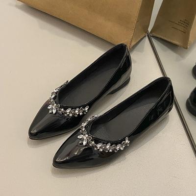 Rhinestone Pointed Flat Bottom Soft Sole Spring 2025 New Inner Height Increase Banquet Shallow Mouth Temperament Elegant Single Shoes