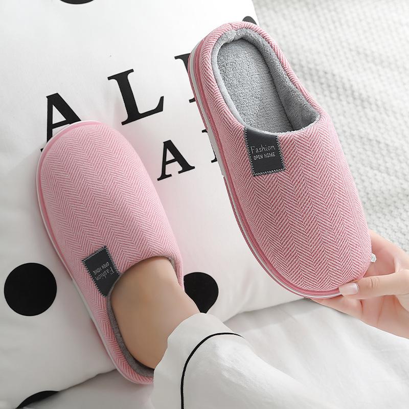Home Cotton Slippers Winter Women's Indoor Large Size Home Winter Plush Warm Men's Fabric Cotton Drag Men's Winter