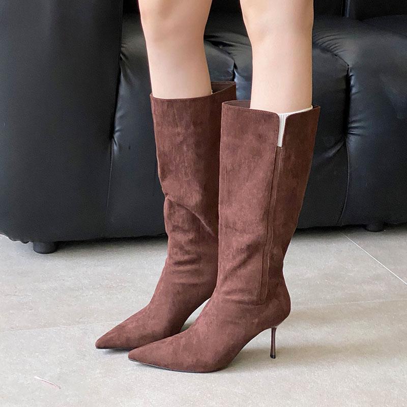 Fashion Winter Autumn Party Ladies Knee High Modern Boots Shoes Female Pointed Toe Fashion Thin Heels Women Long Boots Slip On Shoes