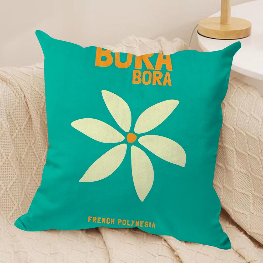 Travel Vacation Series Cushion Cover Silky Short Plush Invisible Zipper Dustproof Sofa Pillow Case For Home Decor