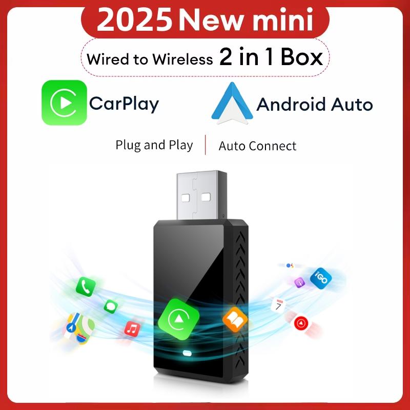 2in1 Wireless Carplay Adapter Android Auto Smart Dongle Mini Box Plug And Play For Volvo Benz Cadillac Jeep Lexus Buick VW