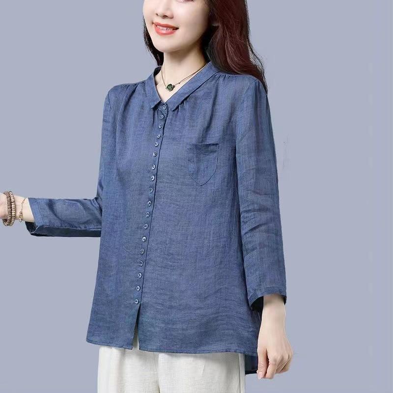 2023 Spring and Autumn Women's Solid Button Cardigan Long Sleeve T-shirt Shirt Fashion Elegant Vintage Casual Commuter Tops