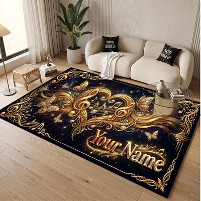 Music General Theme Soft Crystal Velvet Rug Custom Name & Text Print Non Slip Floor Rug for Bedroom Living Room