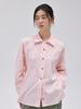 Kelidu Asymmetrical Button Linen Shirt_Peach
