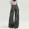 Fat Wide-leg Camouflage Jeans Women's Clothing Large Size Meat-covering Pear-shaped Tooling High Waist Loose Mopping Straight Trousers