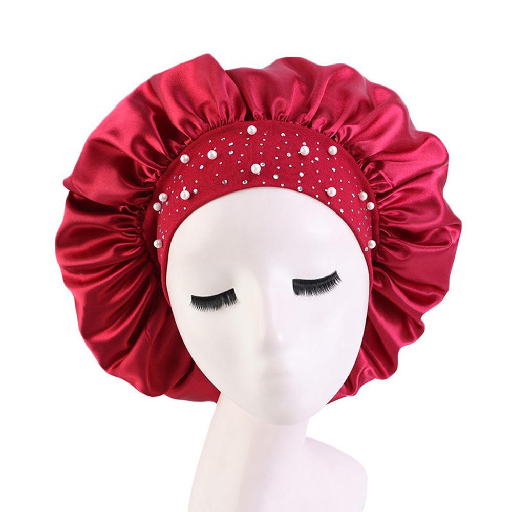 Satin Sleep Cap Rhinestone Bonnet Women Hat Night Hair Care Salon Shower Headband винный