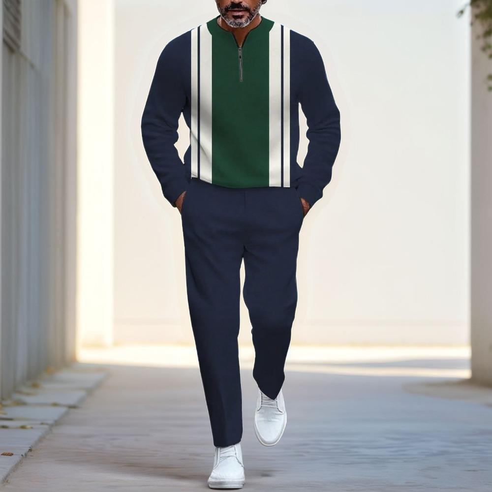 Spring Autumn 3D Printed Fashion Men's Long-Sleeved Sets Half-Zipper Stand-Up Collar Men's Casual Sportswear Two-Piece set