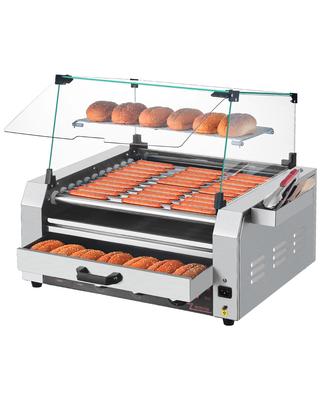 VEVOR Roller Hot Dog, 30 Hot Dog-uri 11 Role, Grătar/Gătit Sausage din Oțel Inoxidabil, Mașină Hot Dog 2400W cu Încălzitor de Chifle, Capac, Control 3 Temperaturi