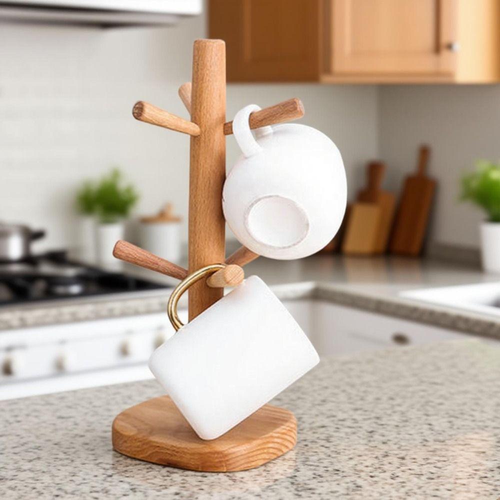 6 Hooks Mug Hanging Display Rack Tree Shape Tea Cups Drainer Cup Storage Holder  Countertop Display