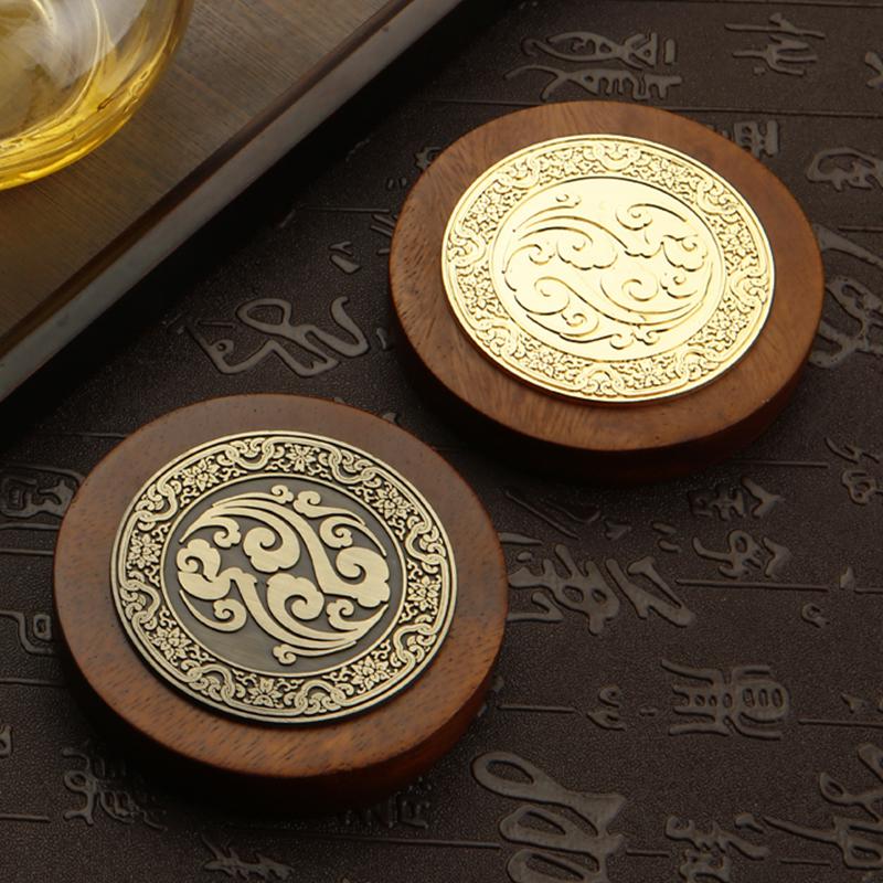 Chinese Style Metal Tea Cup Coaster Wooden Heat Insulation Cup Pad Drink Cup Coaster for Tea Coffe Milk Kitchen Supplies