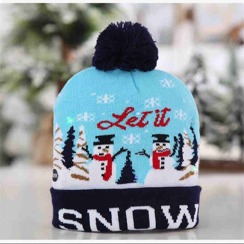 Christmas Lighted Knit Cap Flange Ball Knit Cap LED Colorful Cap Adult Child Hat Letter Pattern
