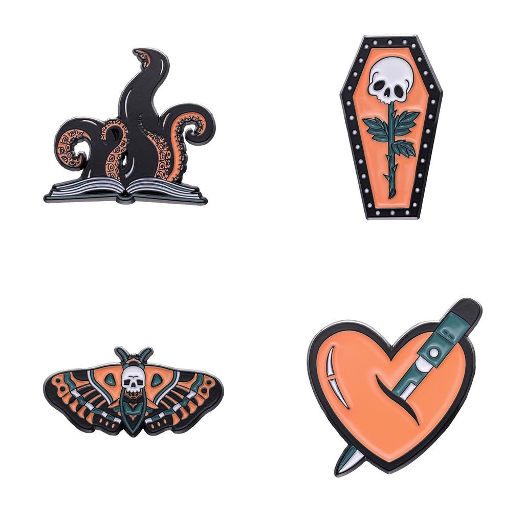 Unique Halloween Skeleton Heart Cup Butterfly Pin Badge For Festive Decoration
