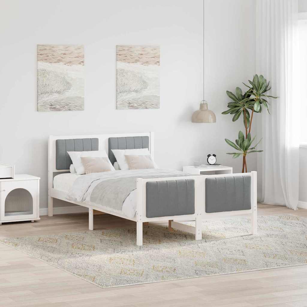Bed Frame in White and Light Grey 120 x 200 cm Solid Pine Wood