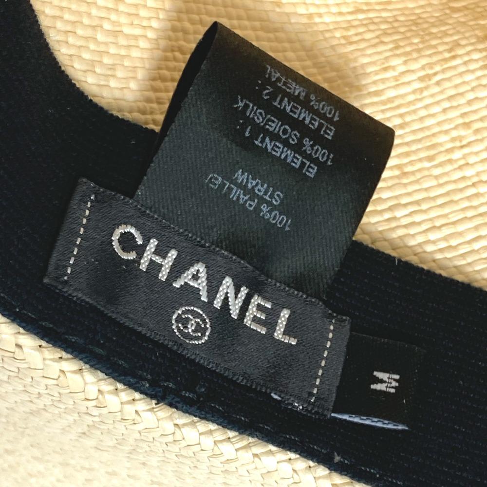 CHANEL CC CC Mark Grosgrain Ribbon 19V hat straw hat straw Beige/Black