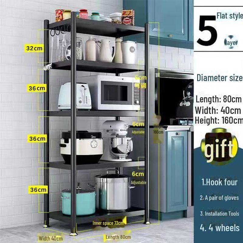 Multi-Layer Kitchen Floor Rack: Multi-Function Microwave and Cookware Storage (Non-Stainless Steel)