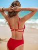 Damen Einteiliger High Waist Rückenfreier Badeanzug - Einfarbig, Europäischer & Amerikanischer Stil