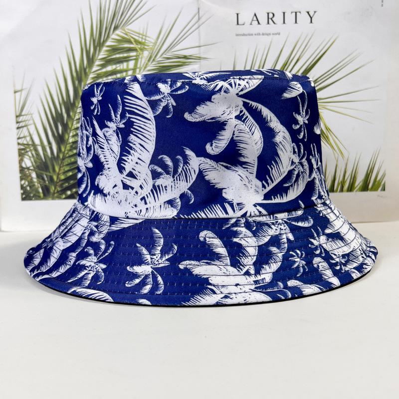 New double-sided coconut tree printed bucket hat for men and women outdoor travel leisure basin hat sunscreen sun hat tide