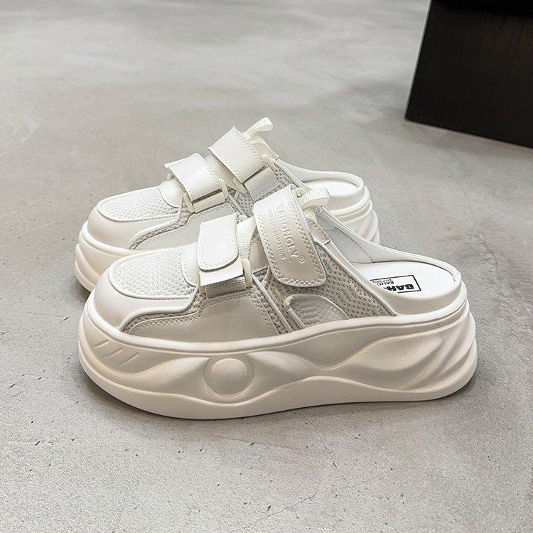 thick-soled silver half-slippers women's 2025 new Velcro thick-soled summer outer wear lazy casual one-pedal bag head drag