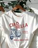 Ciao Bella Roller Grafik T-Shirt Weiß Sommerurlaub T-Shirt Retro Italien Rom Urlaubs Oberteil Lässig Kurzarm Locker Streetwear