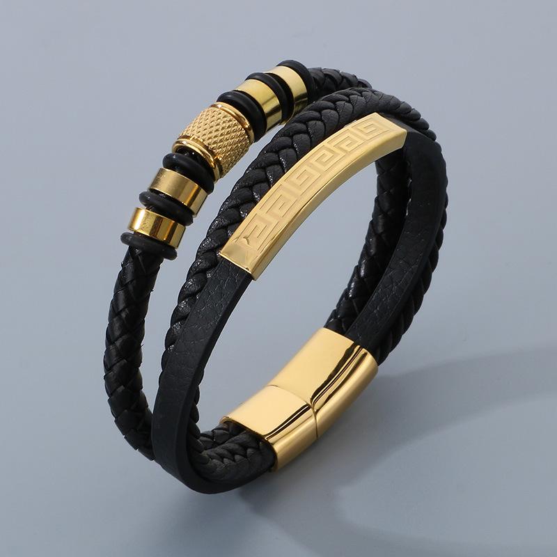

2025 Ювелирное плетение Изогнутый фирменный браслет Мужской персонализированный многослойный кожаный браслет 21cm