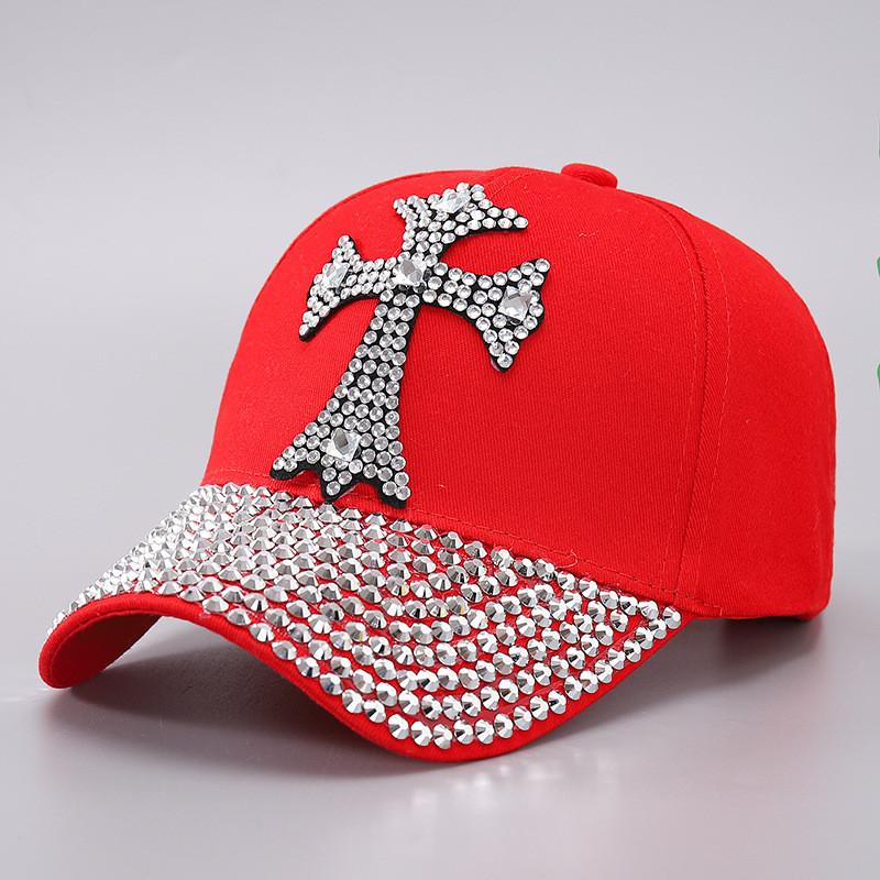 

Fashion Cotton Baseball Cap With Embellished Cross For Women And Fall Season червоний
