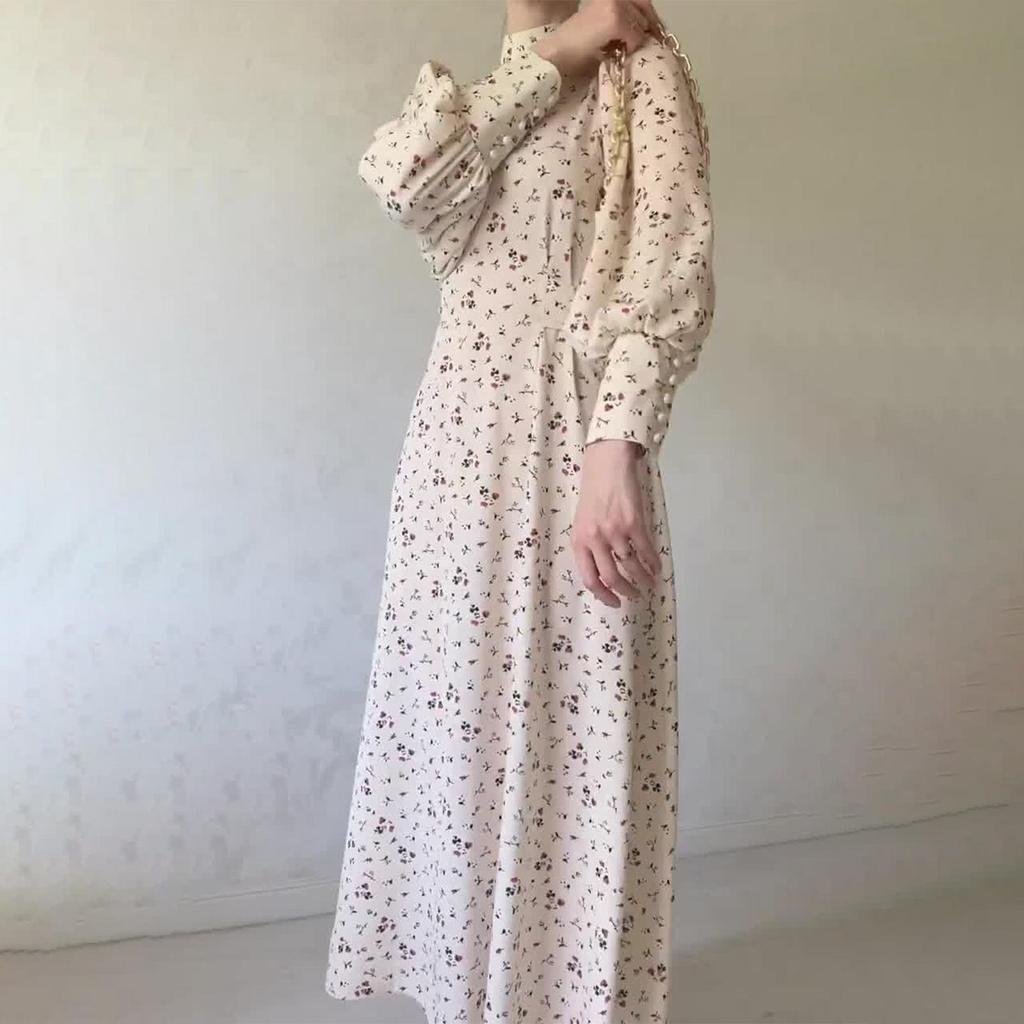 Autumn Women's Loose Lace-up Fashion Elegant Floral Dress Long Sleeve Long Dress