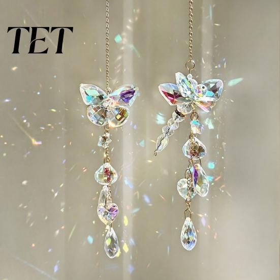 Sophisticated Birthday Gifts for Women Butterfly & Dragonfly Crystal Suncatcher, Colorful Rainbow Maker Prism Hanging Glamorous Crystals Indoor Decor