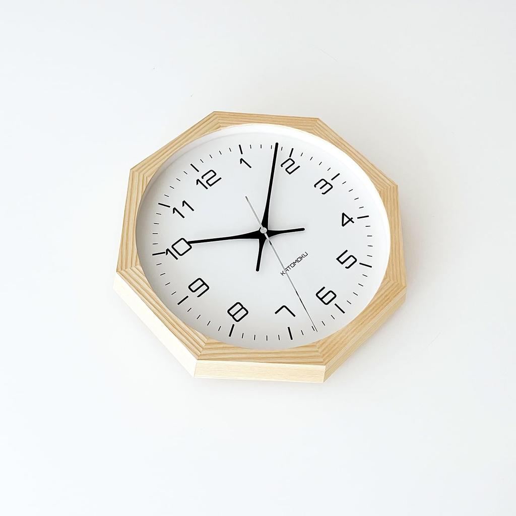 KATOMOKU muku clock 11 Octagonal Natural Wall Clock with Continuous Second Diameter km-94NARC8 Hand, 30.0cm (Radio-controlled)