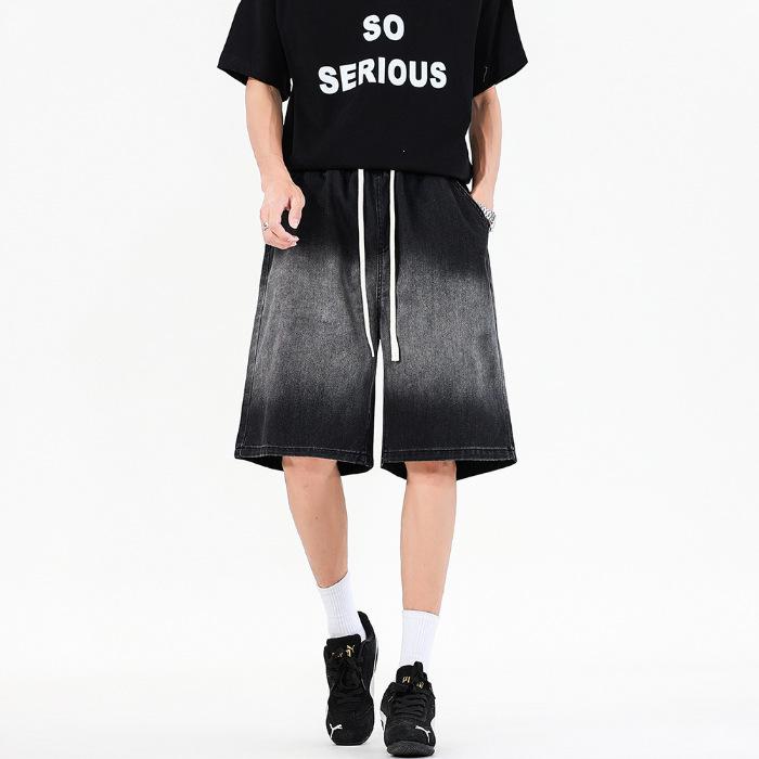 

Ice Silk Tennis Summer Thin Loose Straight Jeans Elastic Waist Lace Medium Pants S