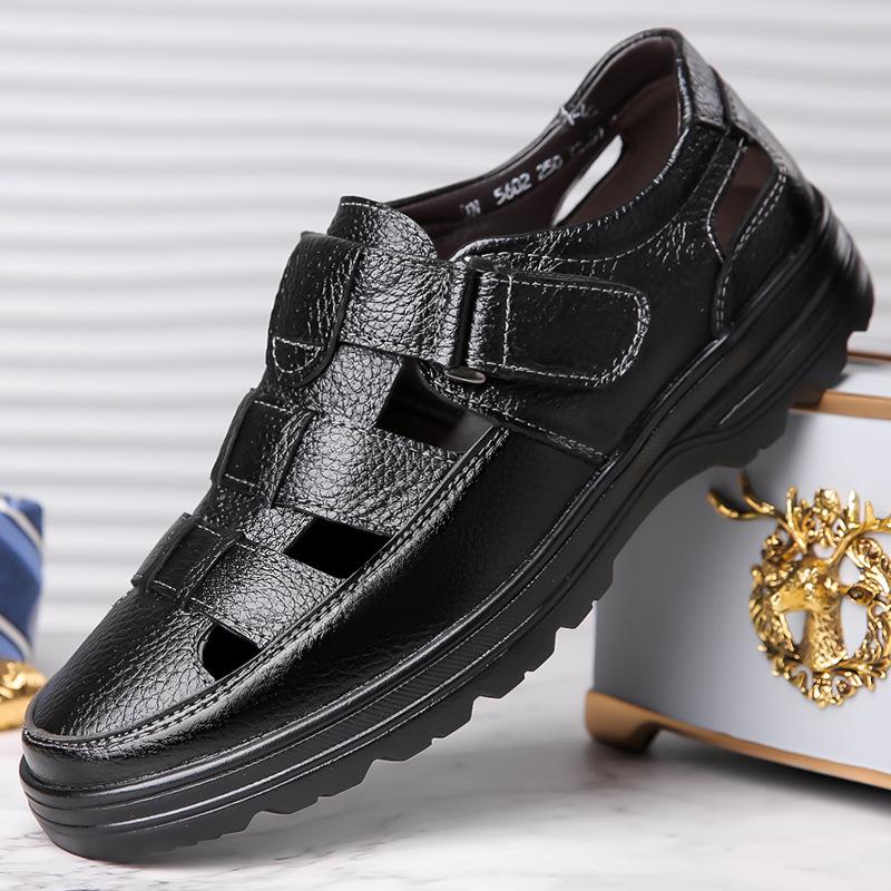 Prince Casual Genuine Leather Sandals for Men - Breathable, Non-Slip, Large Size 48, Ideal for Spring, Autumn, Summer Work.