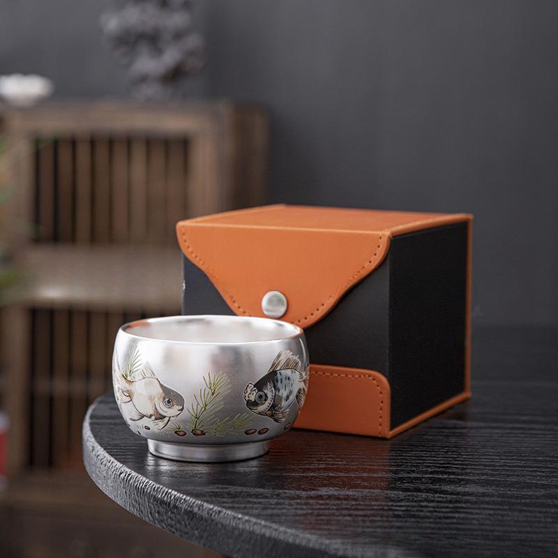Vergoldete Silber-Teetasse Kreative China-Chic Einzelne Keramik-Teeschale Kulturelle Kreative Tee-Meister-Tasse Geschenkbox Feiertagsgeschenk