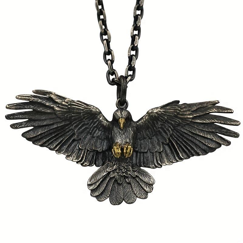 Vintage Falcon Necklace Eagle Spread Wings Jewelry Pendant European and American Trend Hip Hop Bouncing Men and Women