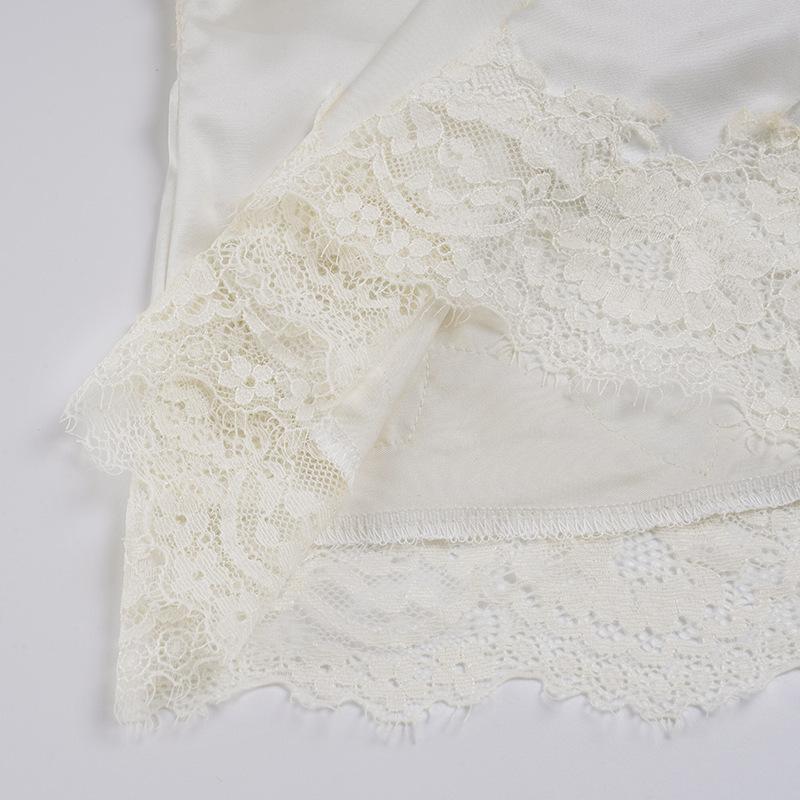 Y2K Retro Back Satin Wide Shoulder Strap V-neck Base Lace Patchwork Sleeveless Camisole Vest