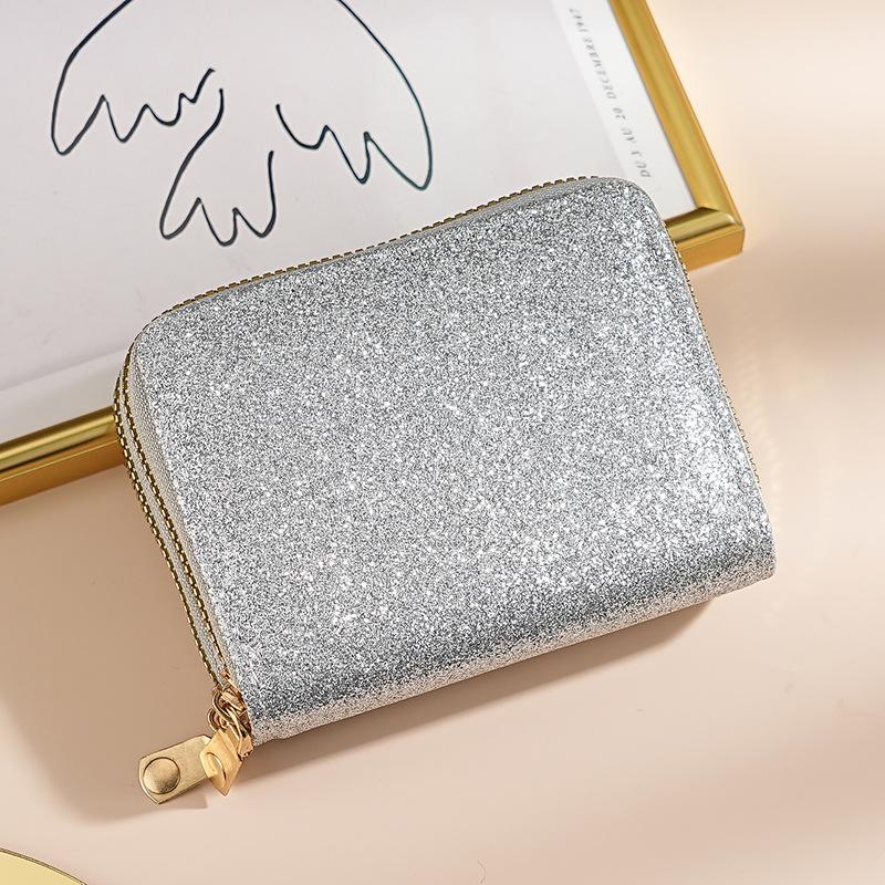 Ladies Double Zipper Card Bag Shiny Card Holder Multi-Card Position ID Card Bag Fashion Women Bag серебряный