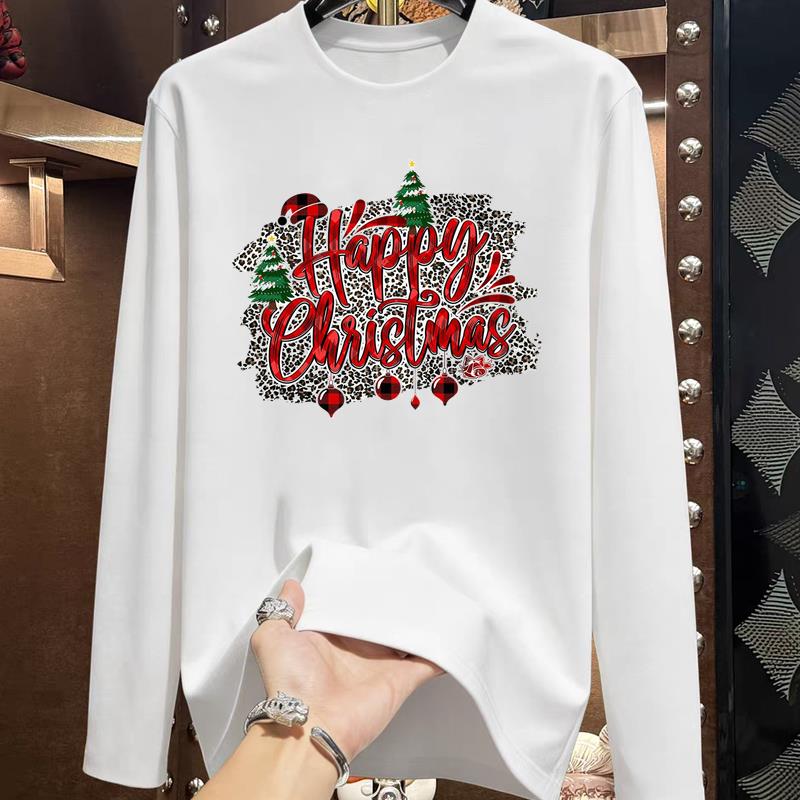 (Asian Size) Style Trend Lovely Christmas New Year Graphic Tee Print T Shirt Women Autumn Winter Casual Fashion Top Clothing Long Sleeve T-shirts