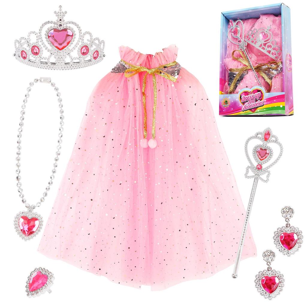 Girl's Princess Role Play Set: Cape, Magic Wand, Crown, and Ring
