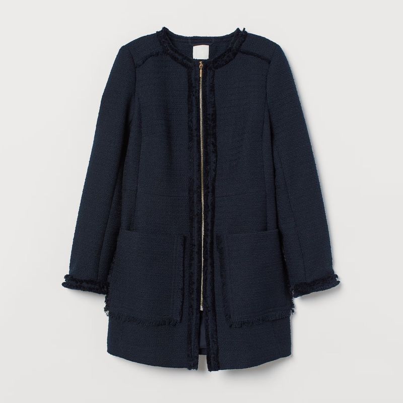 

Thick Fabric Autumn and Winter Terry Yarn Mid-Length Outerwear Dark blue 34