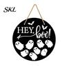 Outdoor Halloween Decoration Hanging Door Sign, Wooden Front Hanger Wreath, Cute Seasonal Sign Ghost Welcome for Porch Wall Indoor Home Durable