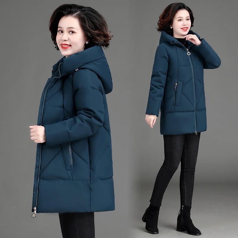 Mother's Down Padded Jacket Women's Winter Clothes Large Size Mid-length Hooded Collar Padded Jacket Jacket Women's Padded Jacket