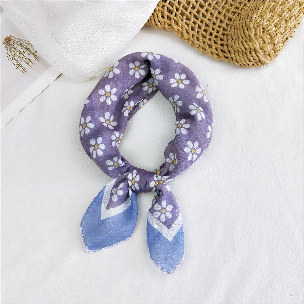 Eșarfă pătrată mică din bumbac și in Eșarfă din mătase Primăvară și toamnă pentru femei Stil nou artistic și versatilă la modă Esarfă cu bentiță cu temperament