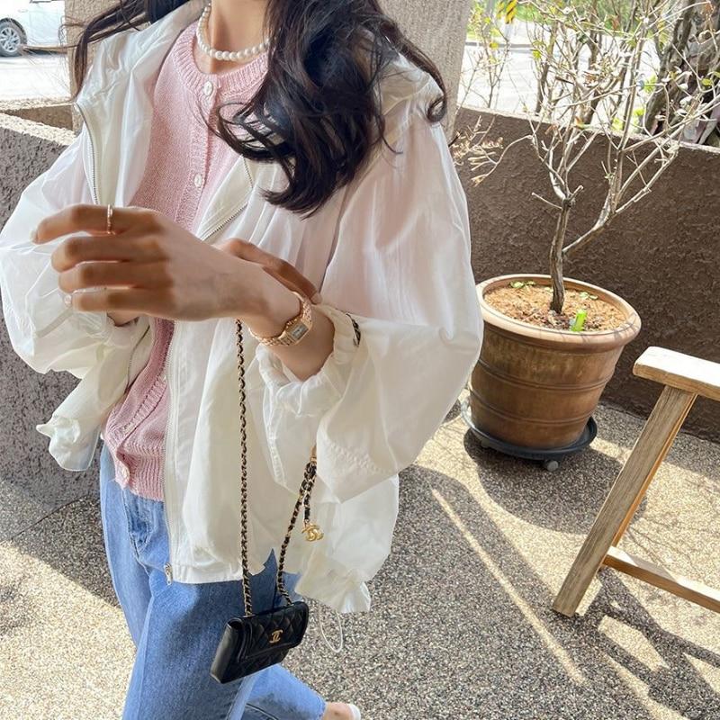 

Летняя солнцезащитная укороченная куртка с капюшоном, женские повседневные пальто на молнии, легкая тонкая рубашка с длинными рукавами, женская свободная одежда 27234 XL белый